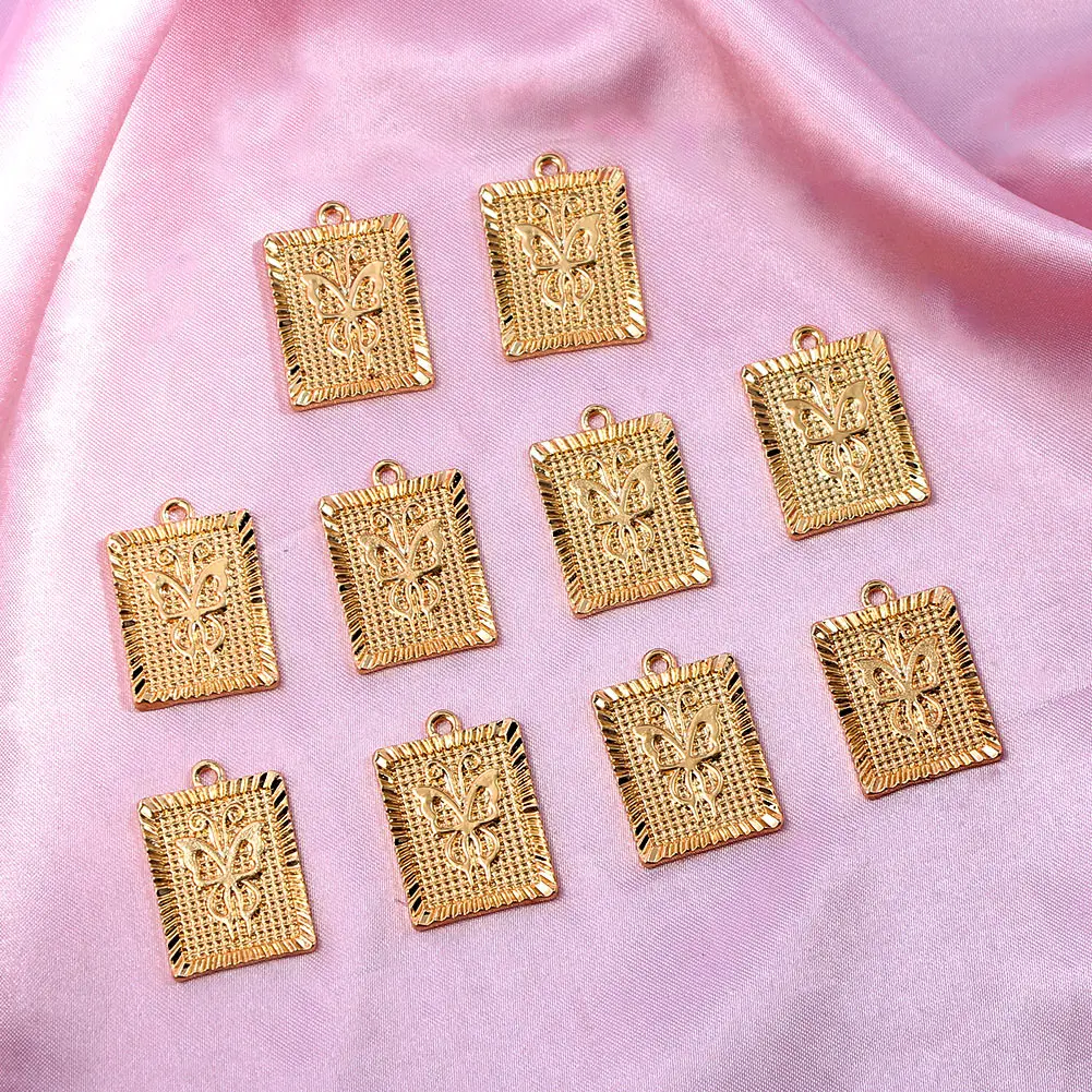 Подвески в виде квадратных бабочек из золотистого сплава 10 шт. модные подвески