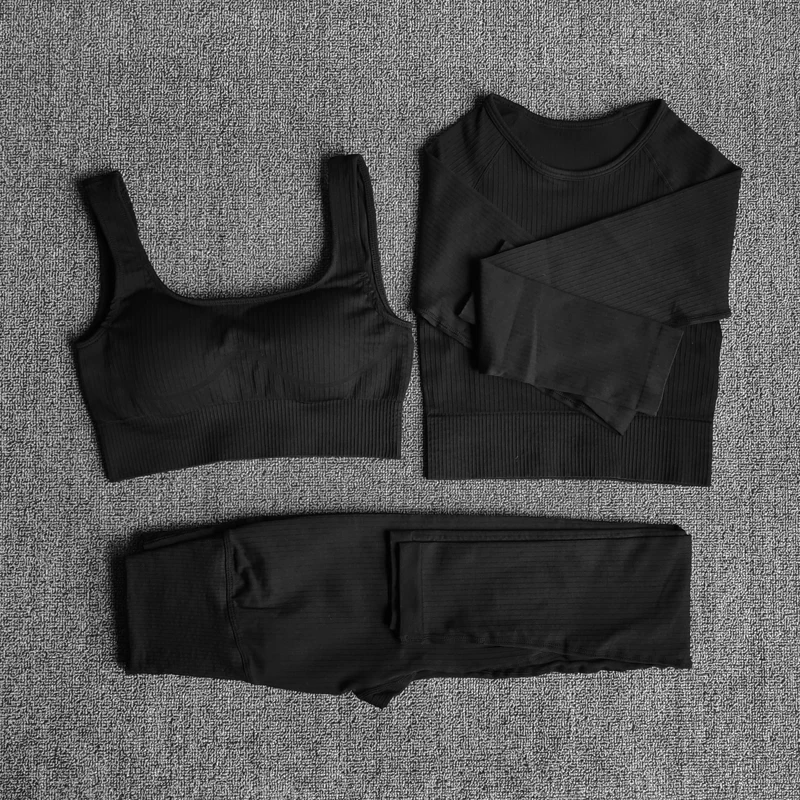 

Women Sportswear Yoga Set Gym Clothing Athletic Women's Tracksuit Legging Seamless Fitness Bra Crop Top Long Sleeve Yoga Suit