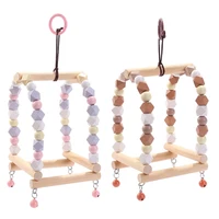 wooden bird swing parrot hanging chew toy natural wood perch with multi color wood beads bells for parrots finches