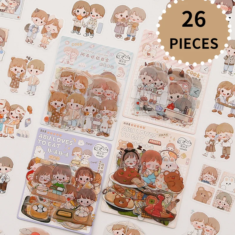 

26 Pcs Cute Kawaii Waterproof Lover Stickers Calendar Diary Journaling Stationery Journal Scrapbooking Hand Book Albumn Supplies