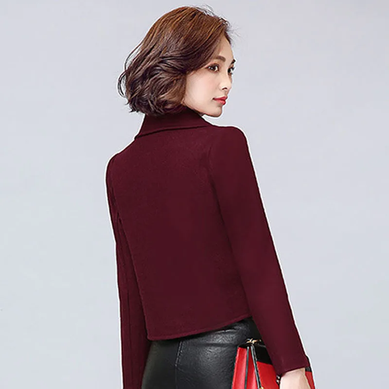 

Jackets Plus Size Women Short Coats 2021 Autumn Fashion Woolen Cotton Button Splicing Long Sleeve Work Ladies Skinny Tops Jacket