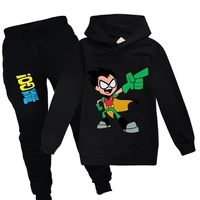 children spring autumn cartoon teen titans go boys and girls hooded long sleeved sweater trousers sports casual fashion suit