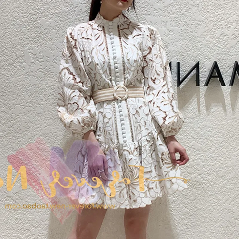 Женское винтажное свободное платье DEAT с воротником стойкой разноцветное со