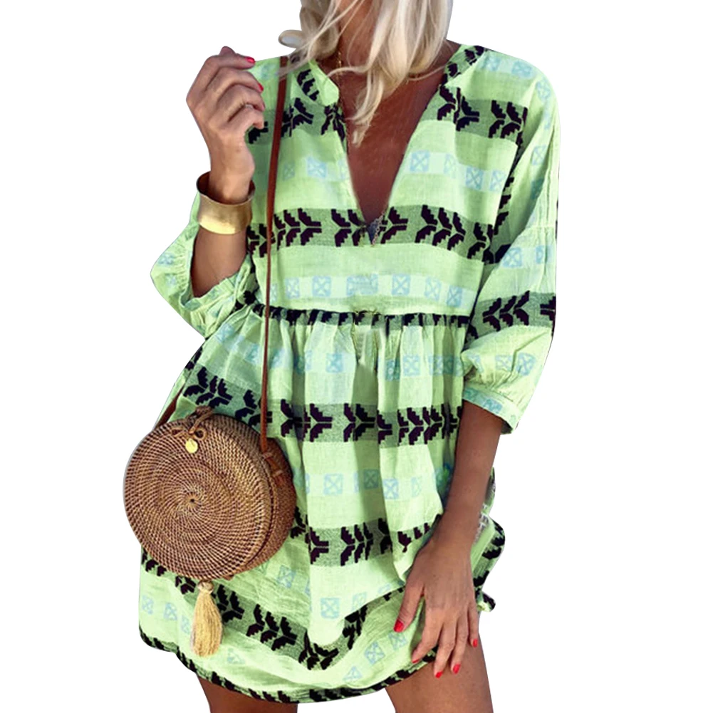 

Платья женские летние, из полиэстера, с V-образным вырезом