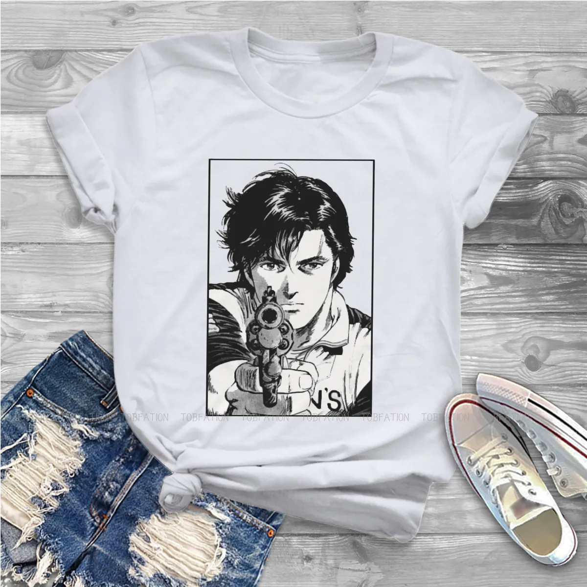 

Nicky Larson Feminine Clothes City Hunter Anime T-shirt Kawaii Vintage Female Top