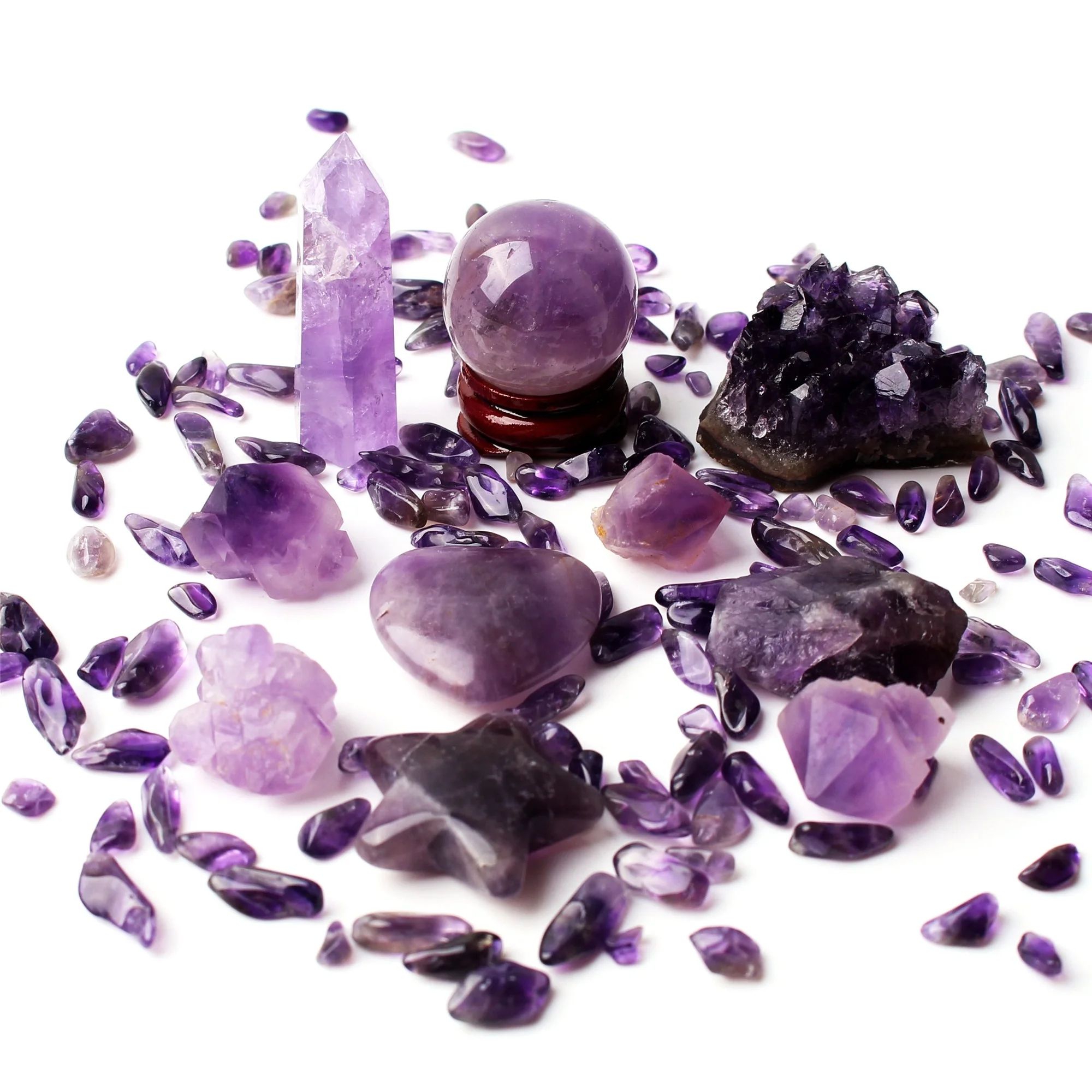 8 kinds Lots Mixed Natural Amethyst Wand Ball Cluster Heart Gravel Mineral Specimen Purple Quartz Reiki Healing Collection Decor