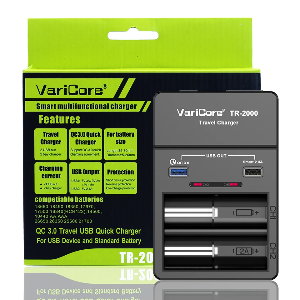 Зарядное устройство VariCore V40 V20i для аккумуляторов 18650 21700 26650 AA AAA 18350 18500 16340 17500 25500 |