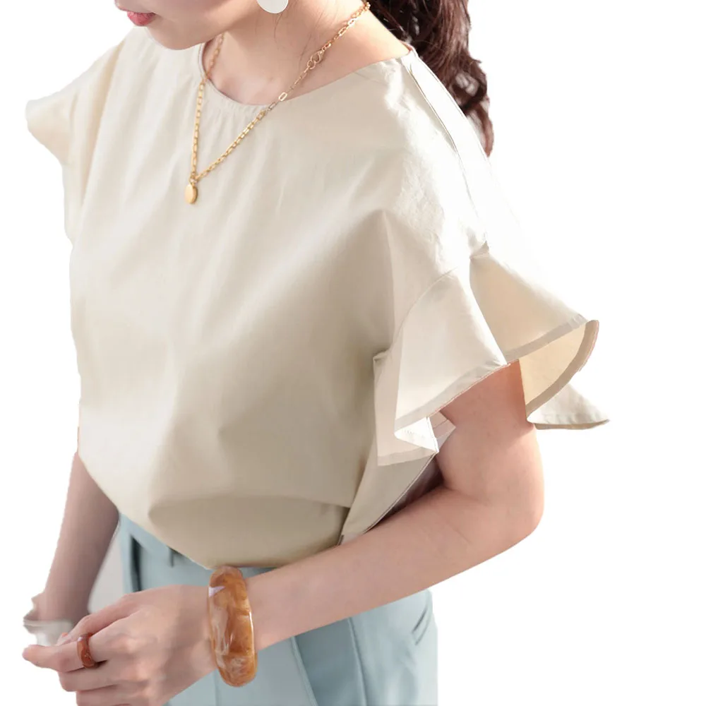 Женская блузка с оборками повседневная однотонная Свободная круглым вырезом в