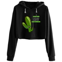 a cactus is an aggressive cucumber funny cactus crop hoodies women kpop korean y2k kawaii pullover for girls