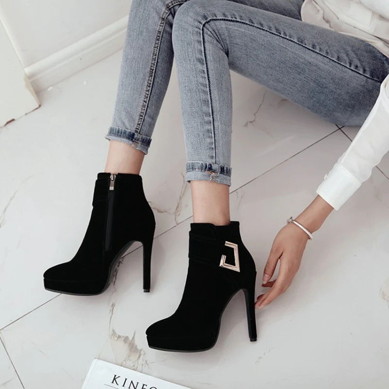 

2021 Autumn Winter New Suede Thin Heel Pointed Korean Side Zipper Knight Women's Boots-ZG21-10