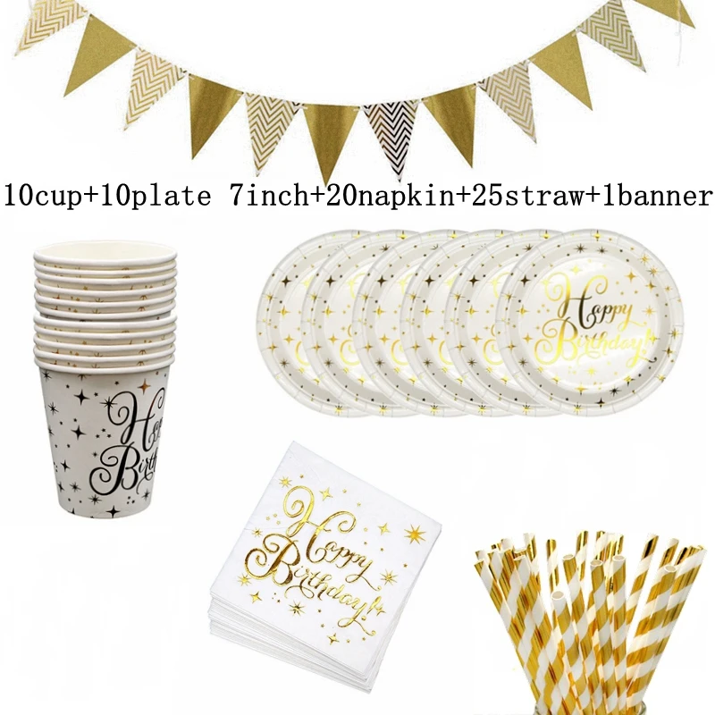 

Boy Girl Kids Adult Birthday Decoration Disposable Tableware Set Paper Straws Cups Plates Banner Napkins 10persons Suit Supplies