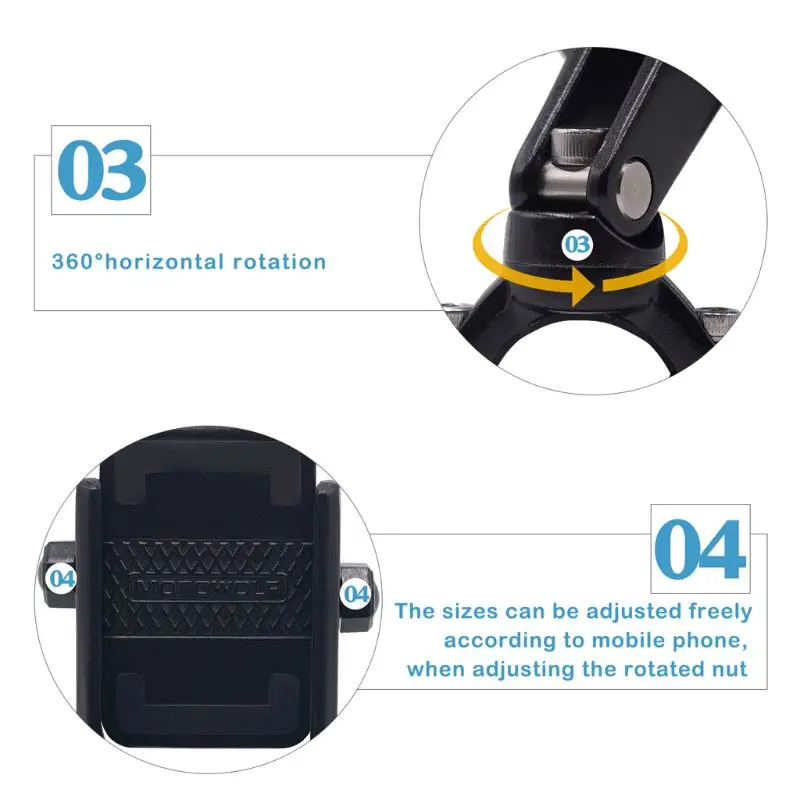 

360 Degree Universal Bike Aluminum Alloy Motorcycle Motorbike Handlebar Phone Holder Stand Mount For iPhone Xiaomi Samsung 4-6.4