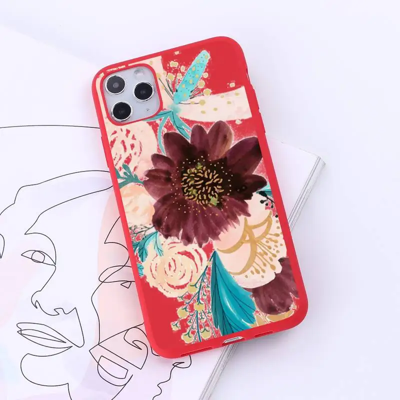 

Vintage flower rose Phone Case Red Candy Color for iPhone 6 7 8 11 12 s mini pro X XS XR MAX Plus
