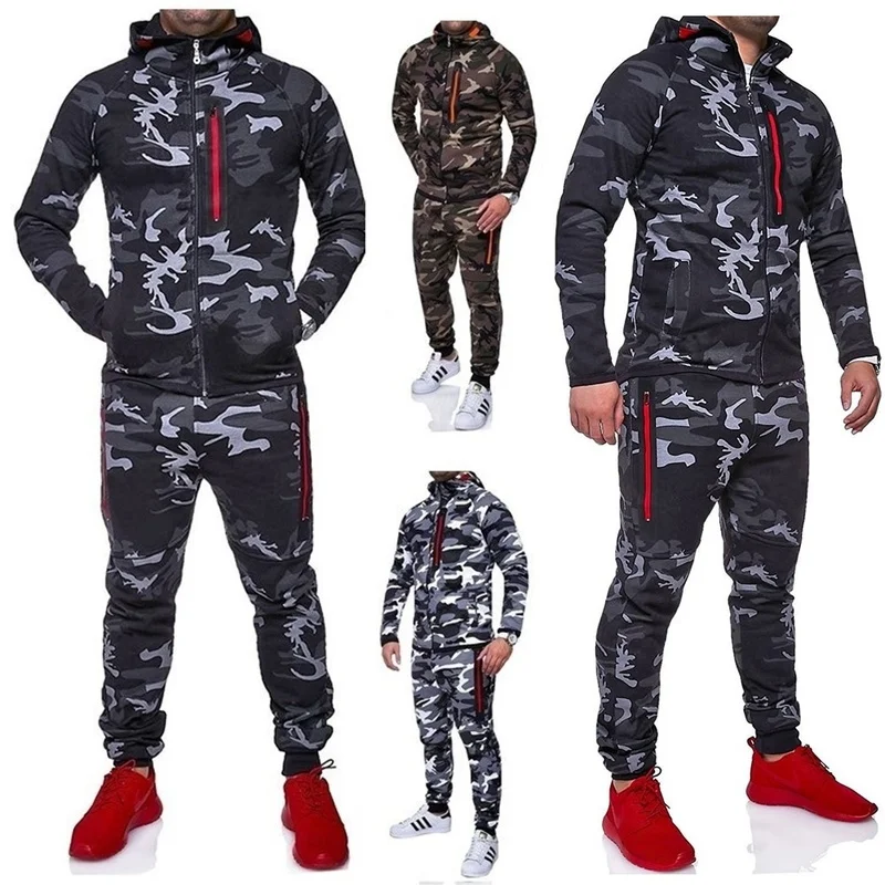 ZOGAA Autumn Men Camouflage Hoodies Tracksuit Zipper Casual 2 Piece Sets Tracksuits Male Sweatshirt Sweatpants Jogger Sport Suit | Мужская