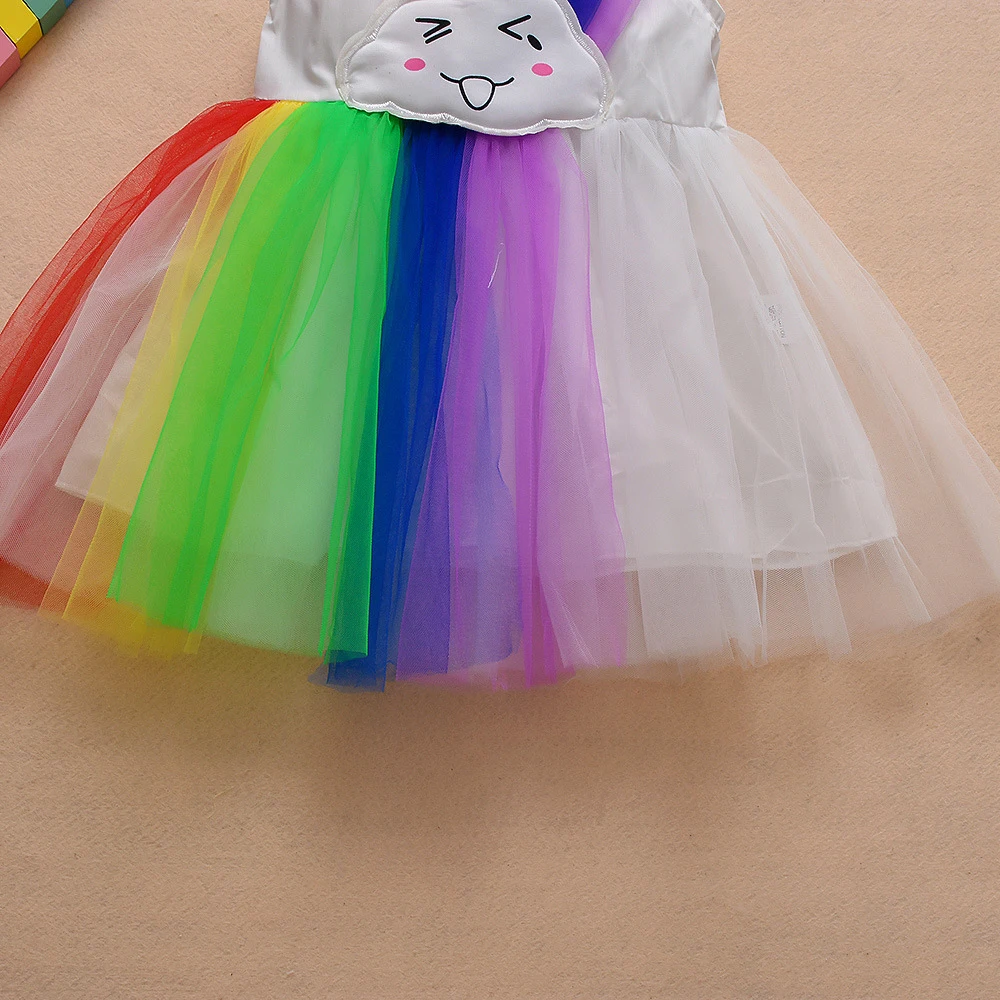 

NEW Design Kid Clothes Baby Girls Dress Summer Teen Costume Princess Fairy Cute Casual Long Rainbow Mesh sleeveless robe vestido