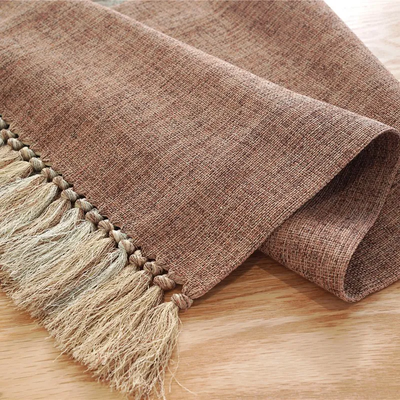 

Premium Woven Patchwork Table Runners Linen with Handmade Fringe, Rustic Farmhouse Dining Room Dresser Decor