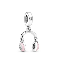 cute fashion music headset pendant fit original pan charms bracelet pink casual headphone bead diy jewelry for women dangle gift
