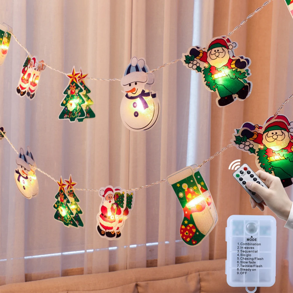 

String Lights Home Decor Christmas Tree Ornaments LED Lantern Gift Kids Wall Holiday Remote Control Party Snowman Waterproof
