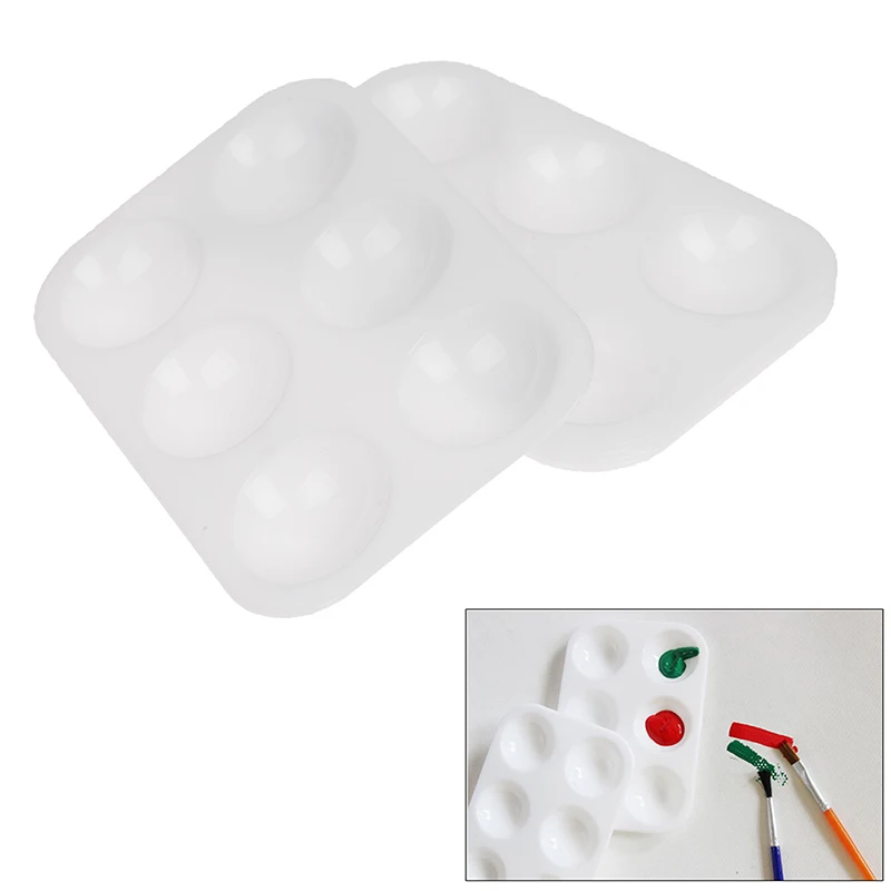 

5PC 6 Hole White Plastic Rectangular Art Painting Palette Color Supplies