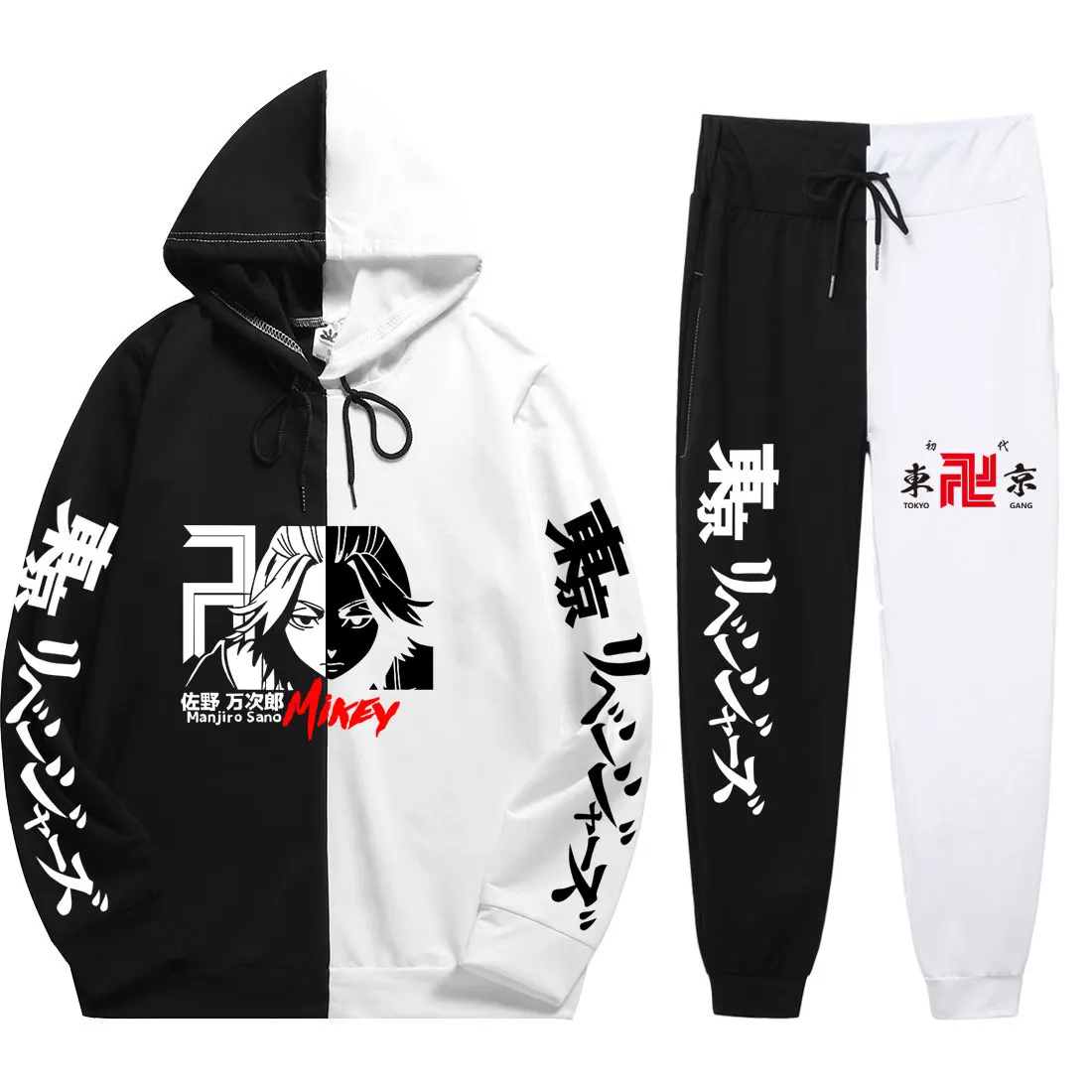 

New Cool Summer Autumn Man 2 Pieces Sets Anime Tokyo Revengers Print Casual Soft Patchwork Thin Hoodie+Patchwork Pants