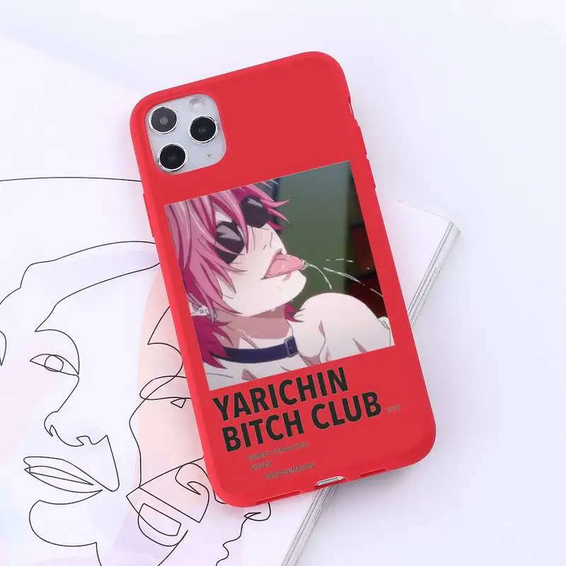 

Yarichin bitch Club Anime Phone Case Red Candy Color for iPhone 6 7 8 11 12 s mini pro X XS XR MAX Plus