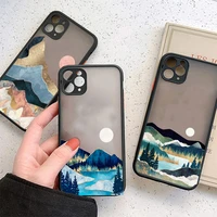 hand painted phone case for iphone 13 12 mini 11 pro xs max x xr 7 8 plus se2020 scenery matte hard pc transparent cover bag