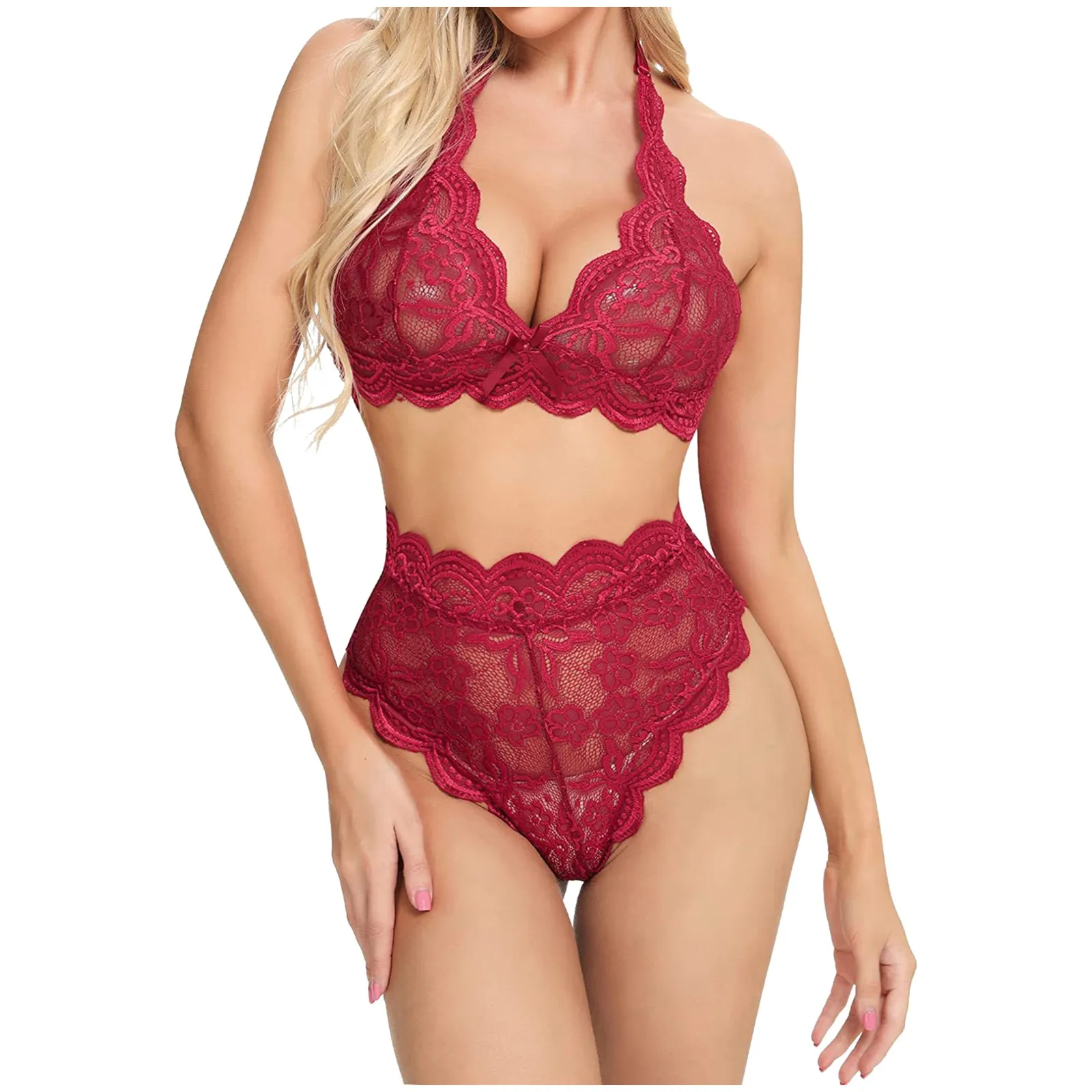 

Сексуальное нижнее белье с лямкой на шее, сексуальное женское тонкое нижнее белье, цветочный эффект, эффект пуш-ап, женский прозрачный компл...