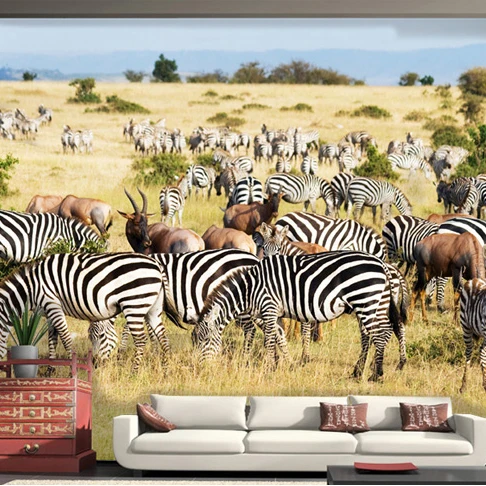 

African savannah zebras modern minimalist living room TV wall sofa backdrop mural wallpaper large 3D Custom Size