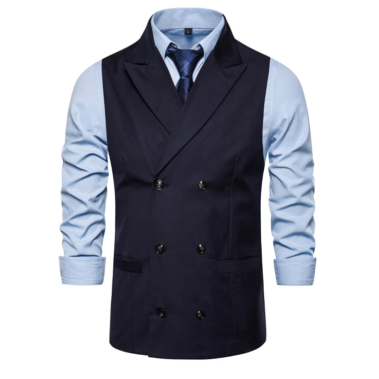 Fit Мужской жилет заостренный лацкан двубортные жилеты для мужчин - Цвет: Тёмно-синий
