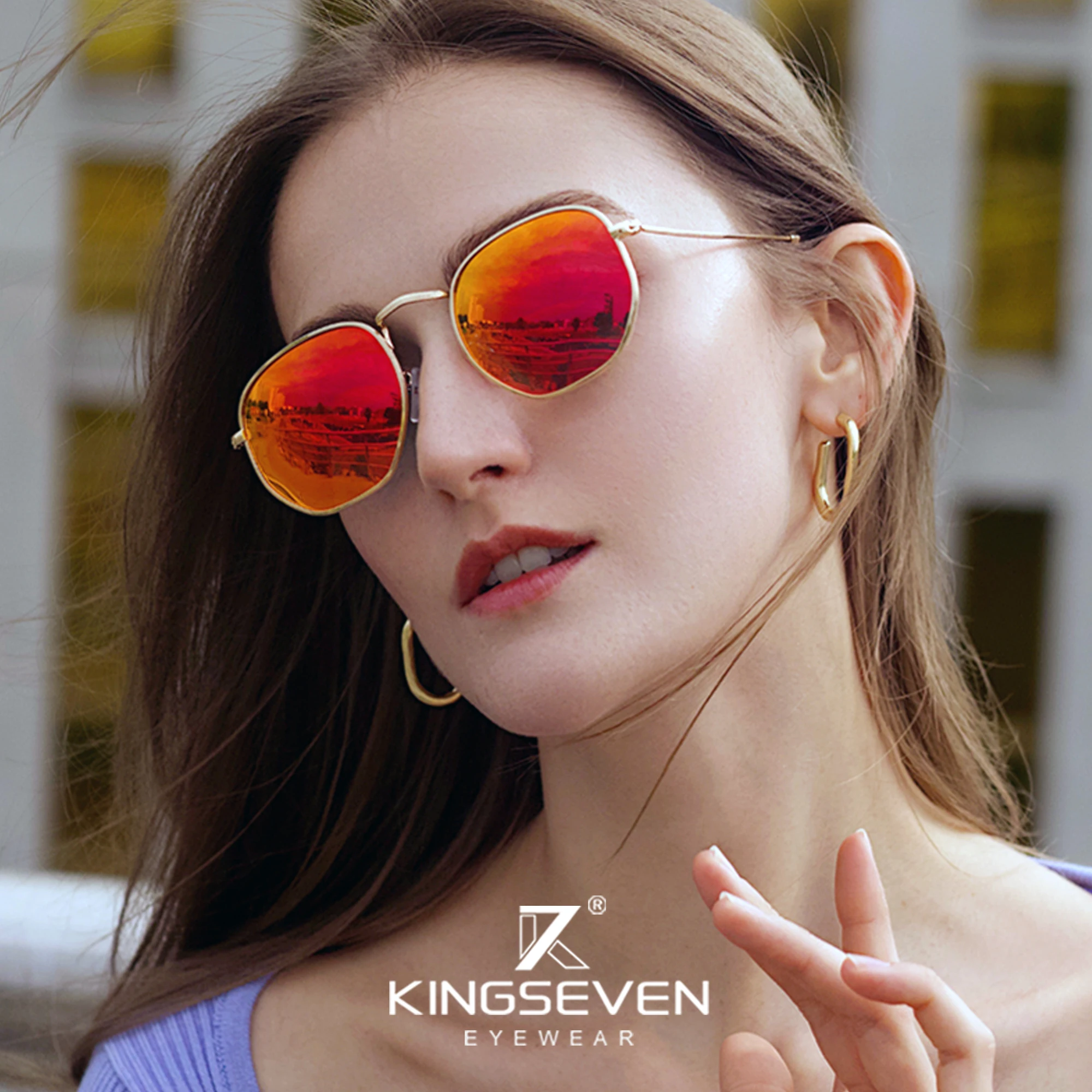KINGSEVEN 2021 классические светоотражающие солнцезащитные очки мужские шестигранные