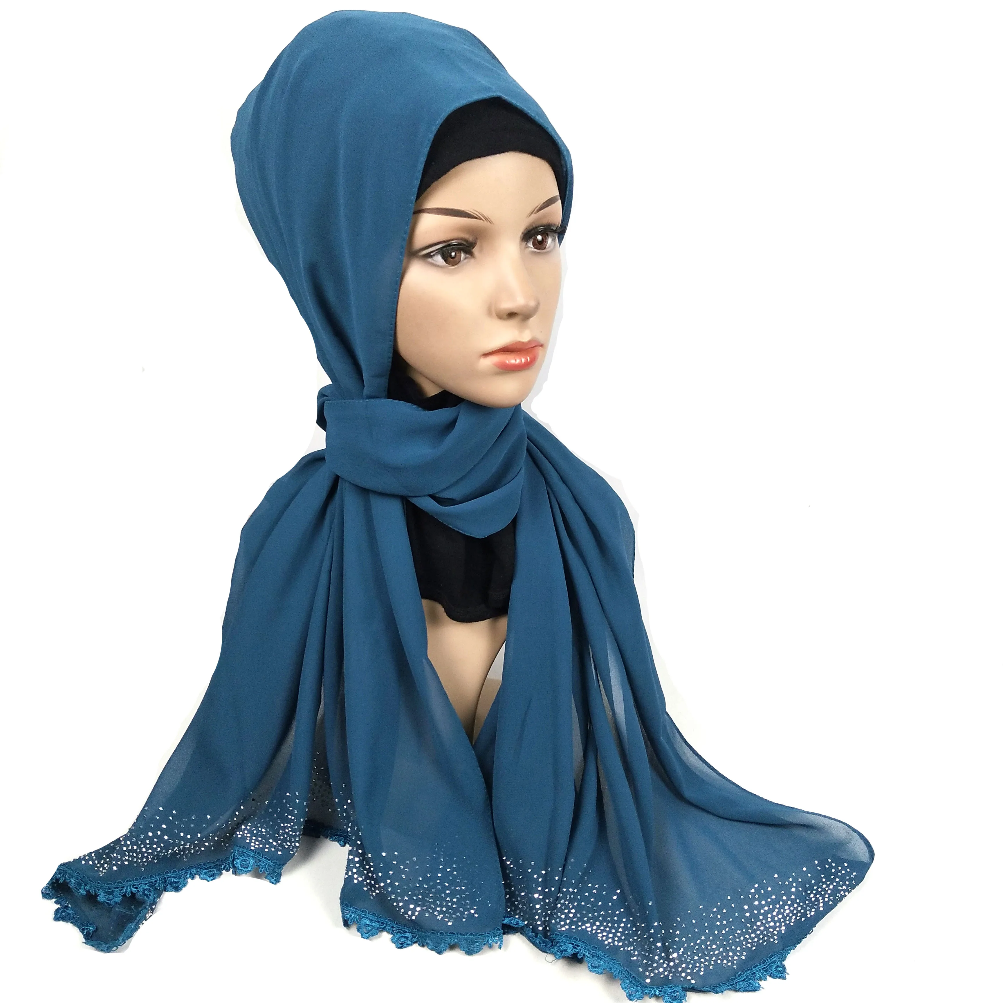 W3 10 шт. высококачественный шифоновый мусульманский хиджаб с бриллиантами