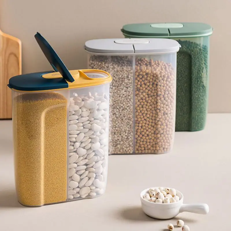 

Food Storage Box Plastic Clear Container Set with Pour Lids Kitchen Storage Bottles Jars Dried Grains Tank For Dry Goods