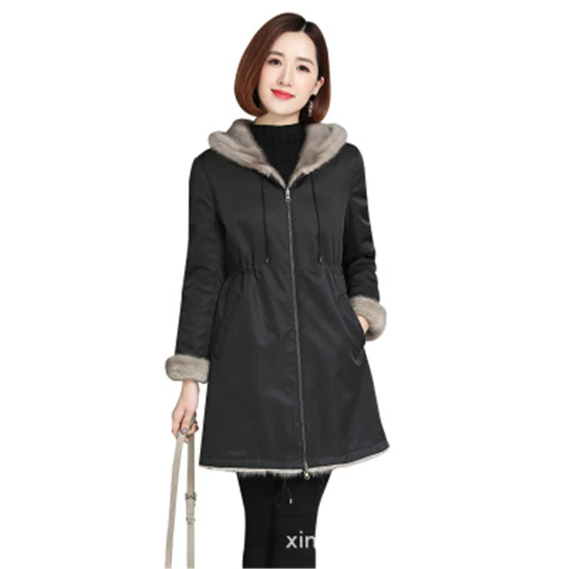 New Winter Imitation Mink Coat Female Mink Fur Coat Women's Imitation Fur Long Coat Drawstring Hoodies Thick Warm Coat N434