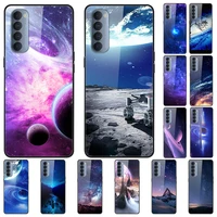 case for oppo reno 4 pro back phone cover black silicone bumper with tempered glass star sky series