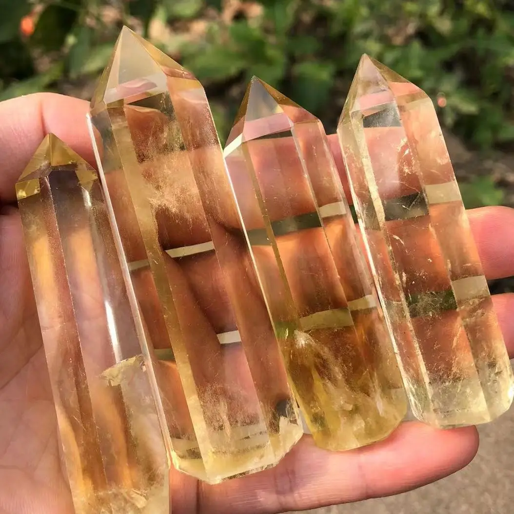 

4pcs/60-90cm 1pc Natural Crystal Point Citrine Healing Obelisk Yellow Quartz Wand Beautiful Ornament for Home Decor Energy Stone