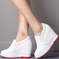 fashion sneakers women breathable genuine leather wedges high heel ankle boots female slip on round toe platform pumps shoes