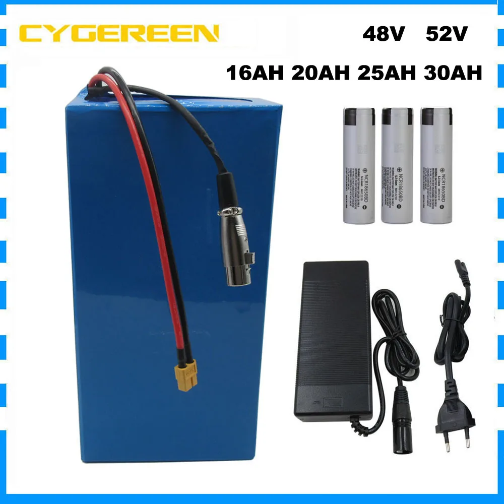

1000W 48V 52V 20AH 30AH Lithium Ebike Battery Pack 48 V 2000W Batterie Akku 25AH NCR18650BD cell with 50A BMS 5A Charger