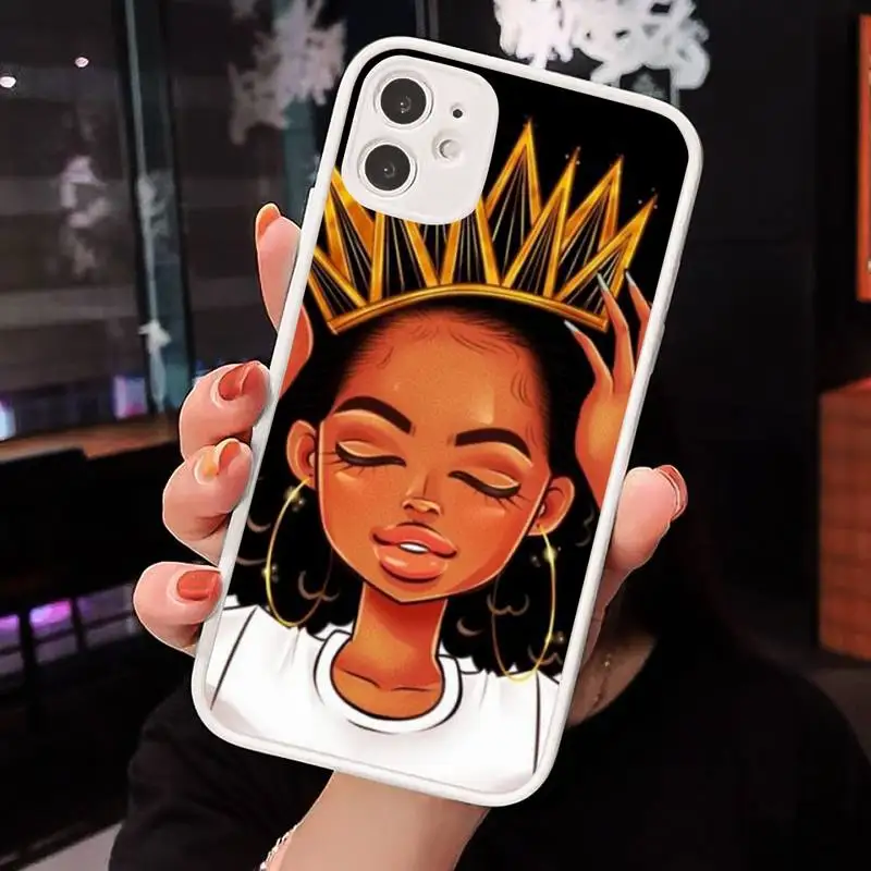 

Fashion Black Girls Phone Case Matte transparent For White iPhone 12 Mini 11 Pro XR XS Max 7 8 Plus X Back Cover