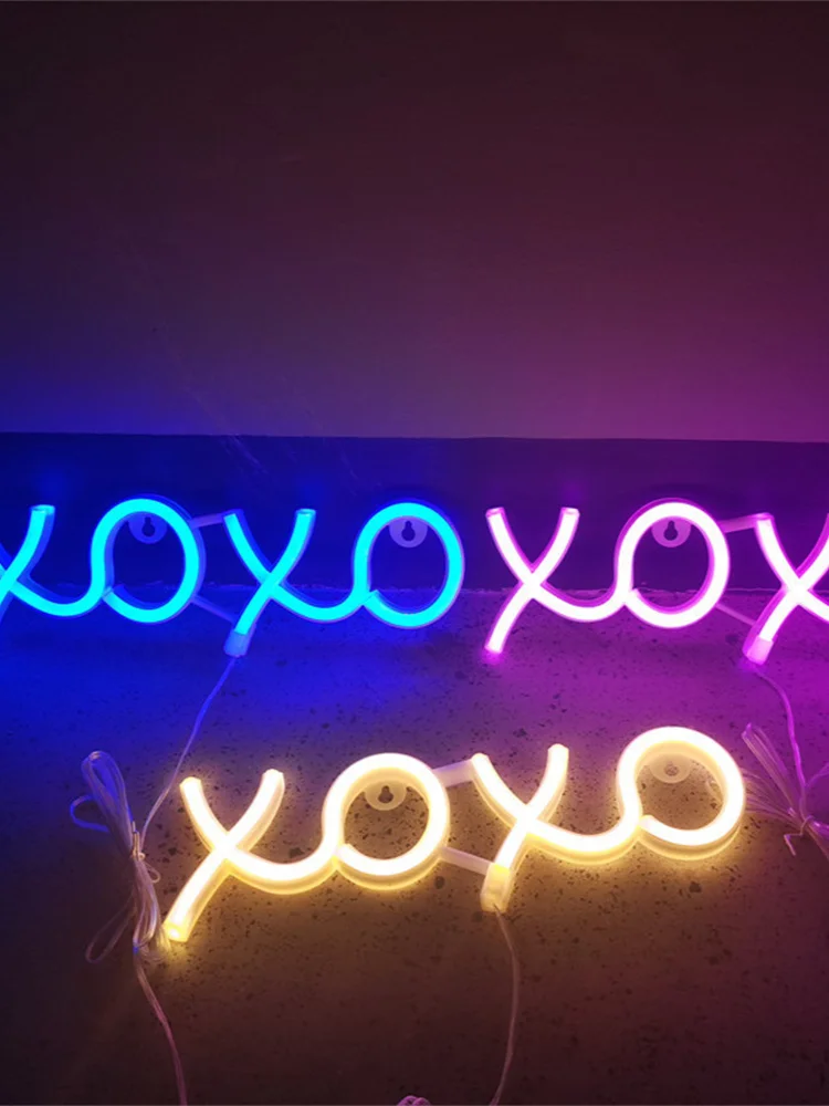 

Светодиодные неоновые лампы с узором XOXO, USB/фонари на батарейках, креативное настенное украшение, рождественские подарки, украшение для бар...