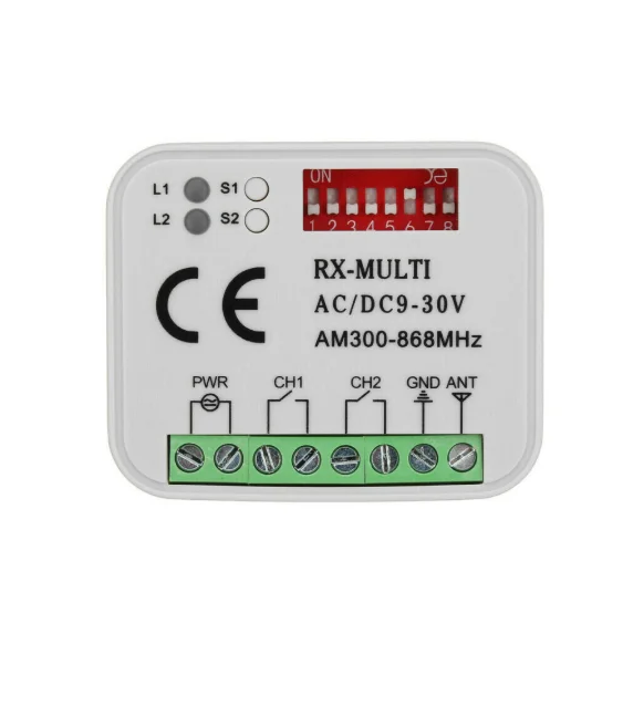 

2Pcs Remote control switch receiver 433MHz 868MHz 300 315 318 390 MHz RX multi AC/DC 9-30V 300-900MHz garage gate receiver