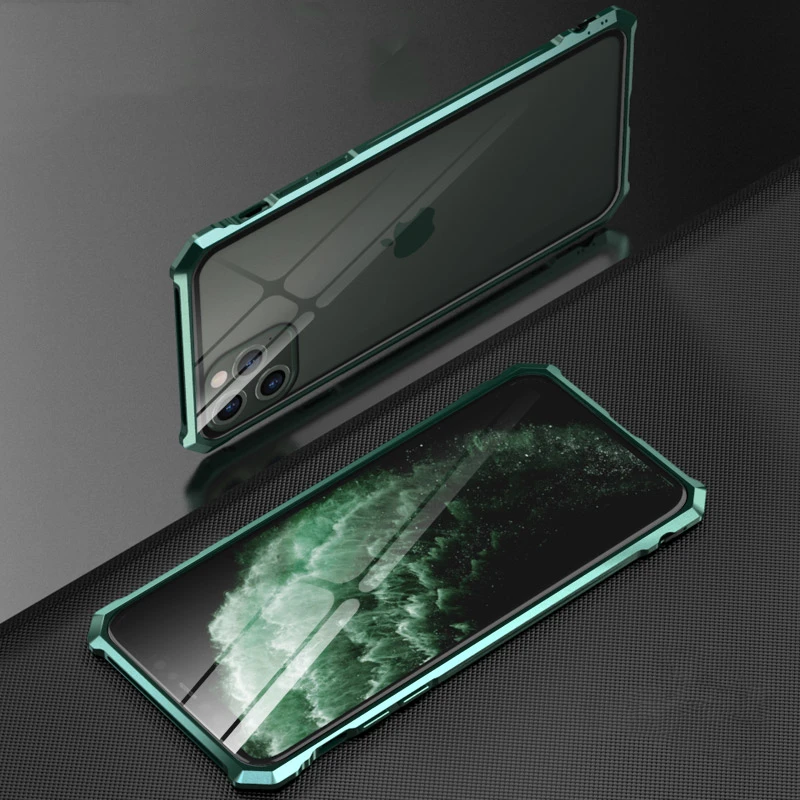 Для iPhone 11 Pro Max чехол Роскошный Алюминиевый металлический каркас жесткие прозрачные чехлы с закаленным стеклом для iPhone 11 Pro 11Pro Coque Funda