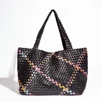 retro color woven large capacity tote bag for women designer luxury soft plaid purse and handbag top quality shoulder bag