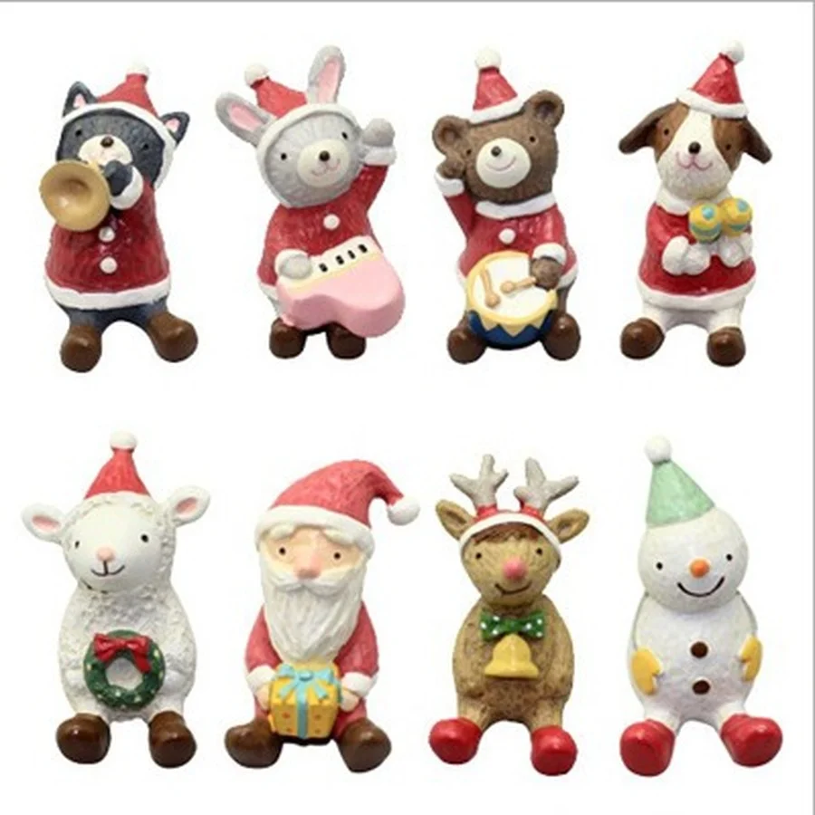 

Милые фигурки животных, аксессуары для украшения дома, миниатюрные рождественские фигурки, каваи, смола, плоская спинка, аксессуары для гос...