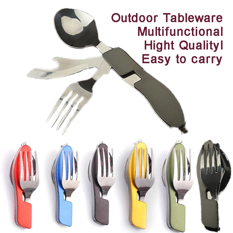 

Tablespoon Foldable Spoon Knife fork bottle opener Stainless Steel Folding Pocket Kits Outdoor Tableware Set