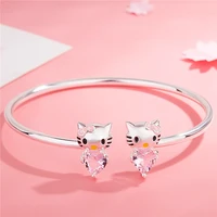 925 cartoon cat opening silver bracelet korean parent child lovely sweet heart shaped zircon bracelet jewelry gift to girlfriend