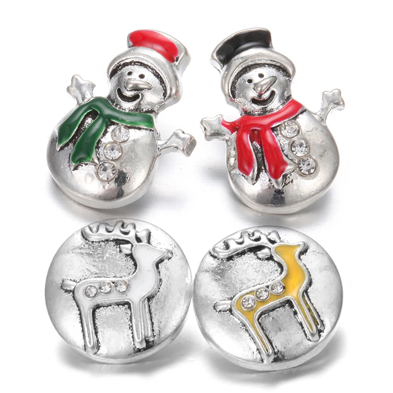 6 шт./лот Рождественская Кнопка 18 мм 20 кристалл Санта Клаус колокольчики снежинка