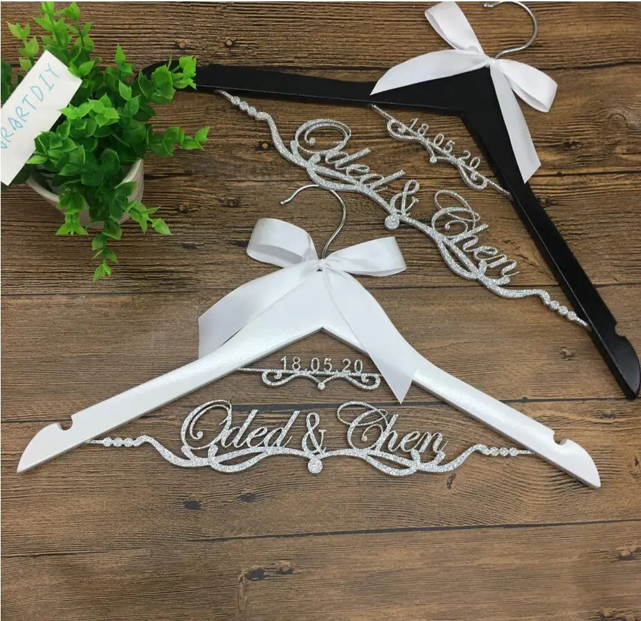Персонализированные блестящие серебряные Свадебные вешалки для одежды