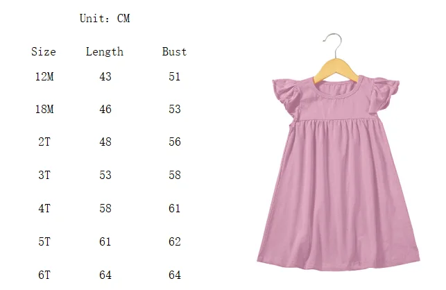 2020 Summer Baby Girls Dress 100% Cotton Soft Simple Solid Color Toddler Flutter Ruffle Sleeve Infant Children A-line Dresses |
