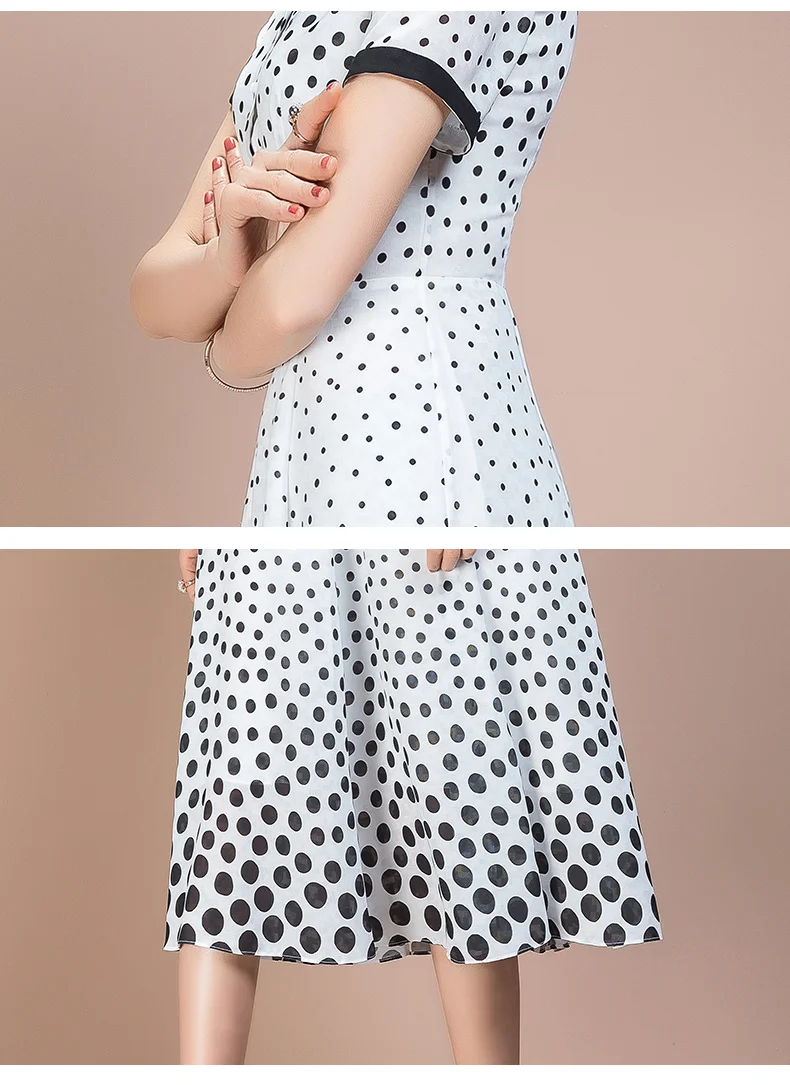 

2021 New Arrival Fashion Casual Black Polka Dots Short Sleeve White Summer Dress