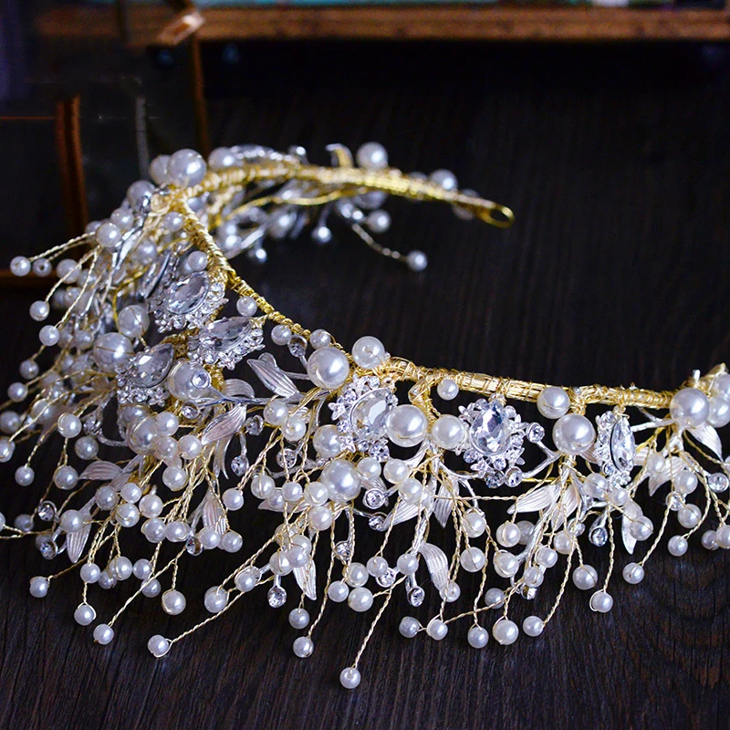 

Himstory New Rhinestone Custom Made Handmade Beaded Tiara Headpiece Royal Bridal Wedding Dressing Crown Accessory Women Jewelry